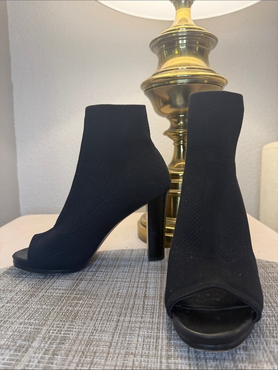 Via Spiga Shoes - Via Spiga Black Sock Peep-Toe Heeled Boots